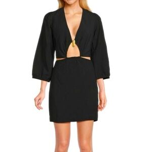 ViX by Paula Hermanny NWT Black Gracie Linen-Blend Cutout Mini Dress